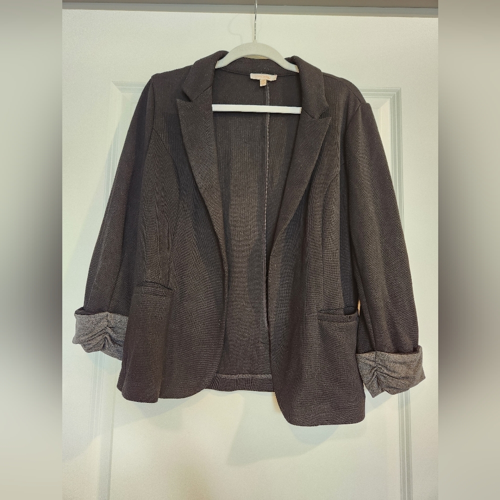Skies Are Blue Women's Three Quarter Sleeve Knit Blazer XL Black & Gray, EUC